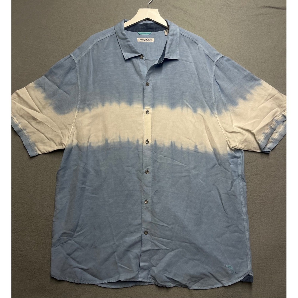 New Tommy Bahama Button shirt Men XXL Blue White Tie Dye Linen viscose S//S